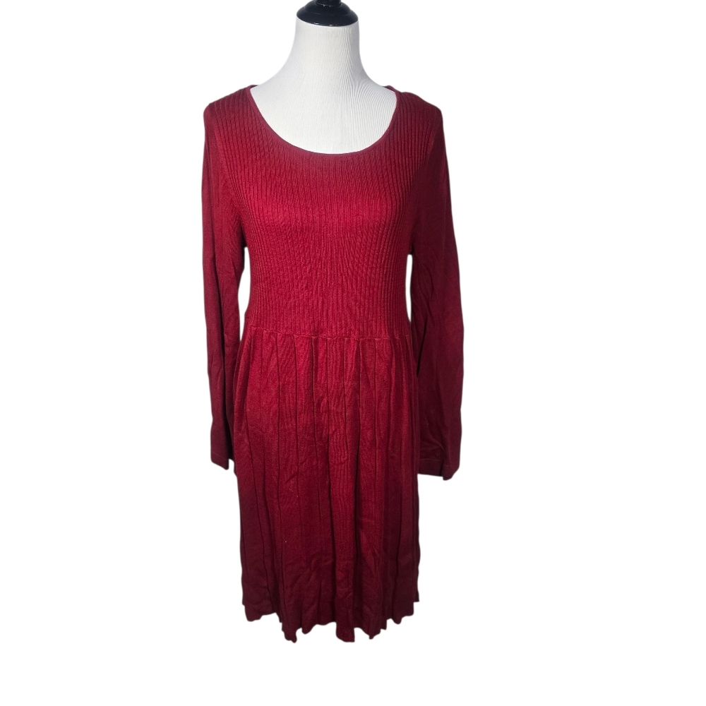 Mossimo X-Large Red Knit Knee Length Long Sleeve Sweater Dress
